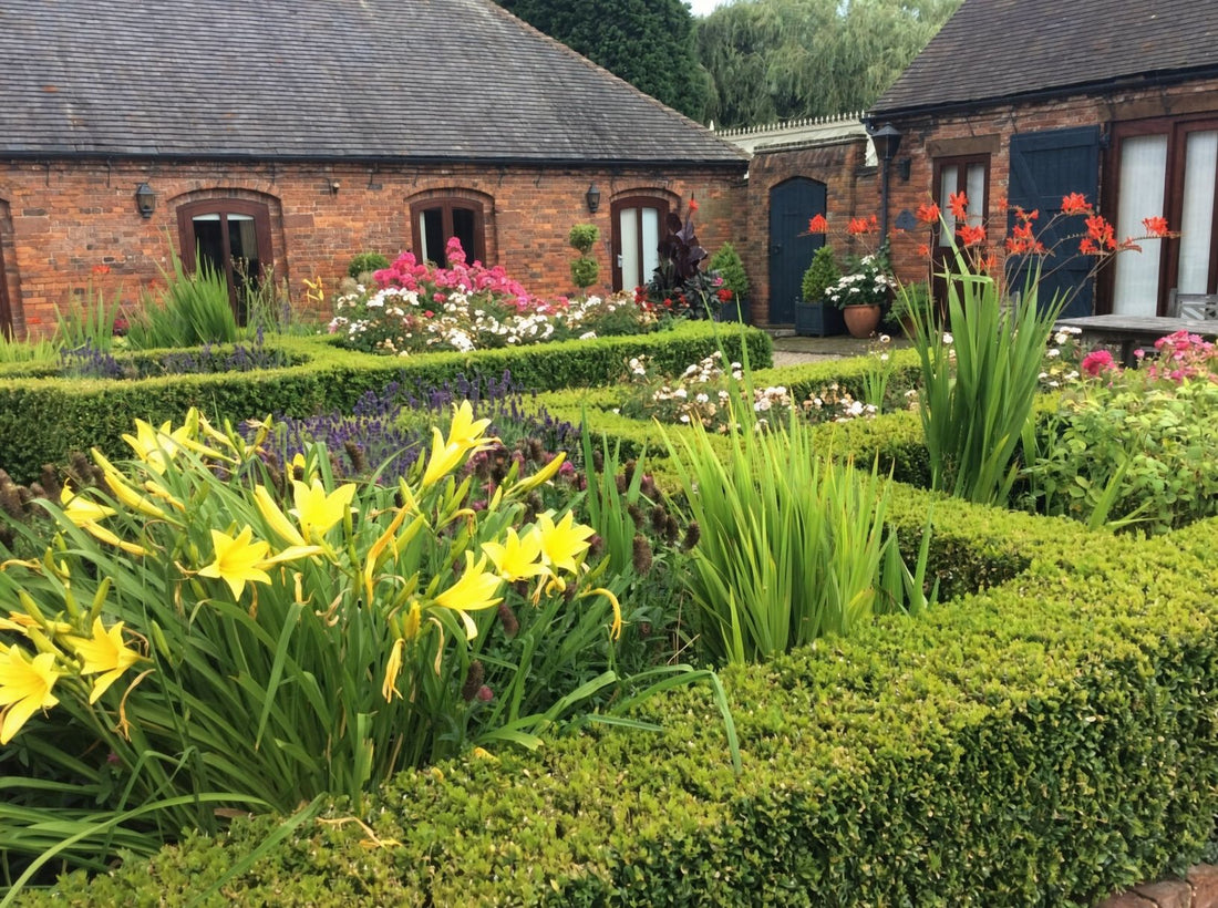 Flower beds in the courtyard at The Long Barn